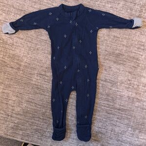 Starry Night Blue Kids Footie Pajamas - Grow With Me Double Zip